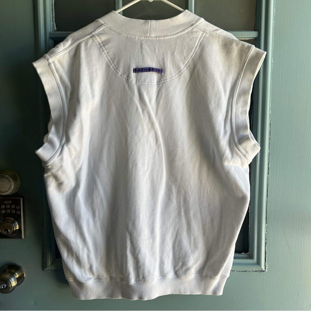 Vintage 80’s 90’s Sleeveless Golf Trophy Cotton Gold Button Up Cardigan White M - Picture 3 of 11